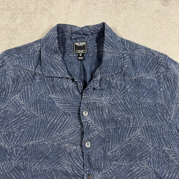 Todd Snyder Shirt Mens Medium Linen Camp Loop Collar Short Sleeve Button Up Blue - Picture 3 of 12
